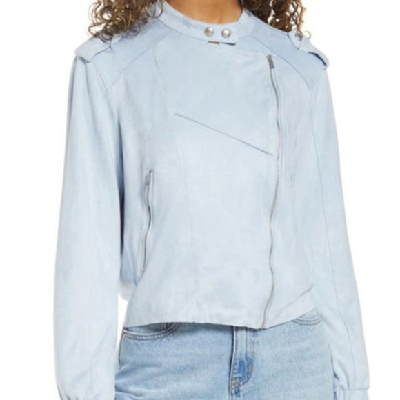 Blank NYC faux leather moto jacket in sand dune, vegan suede. LARGE - Picture 9 of 12